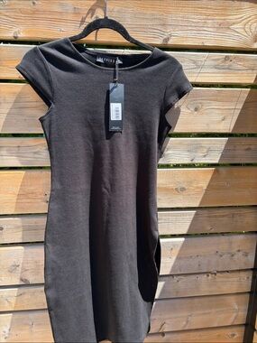 Lioness Black Cap Sleeve Knit Midi Dress